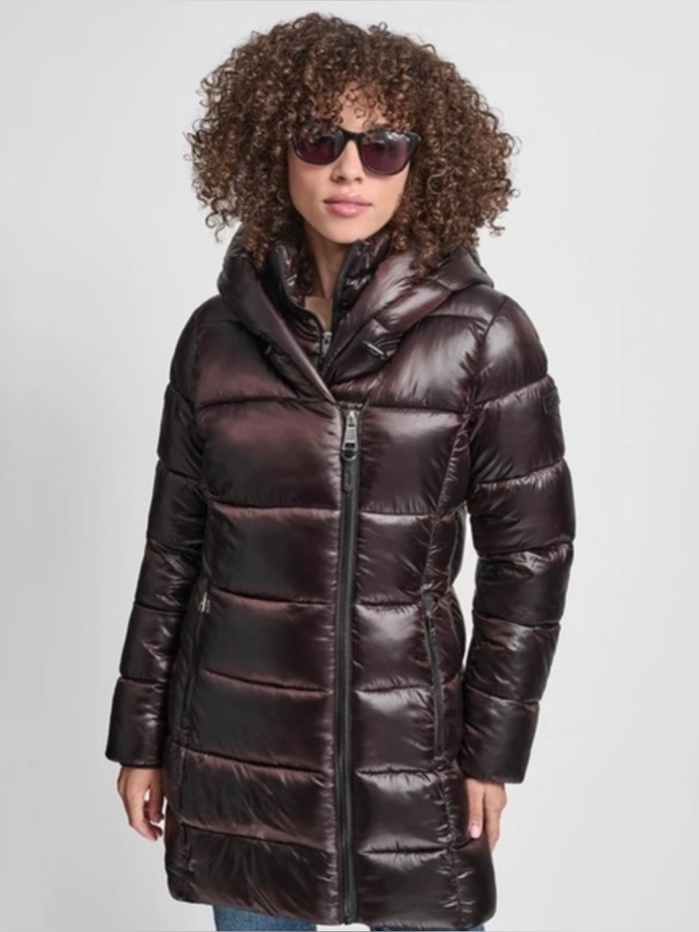 ❄️DKNY Metallic burgundy Black Cherry🍒 Bib Packable Shiny Bomber Jacket Coat